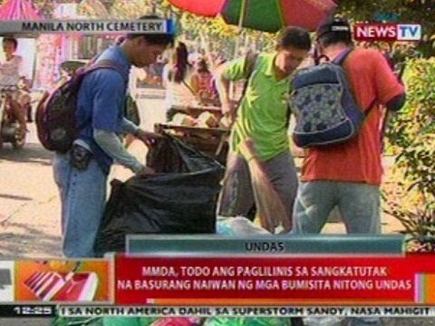 BT: MMDA, todo paglilinis sa mga basurang naiwan ng mga bumisita sa Manila North Cemetery