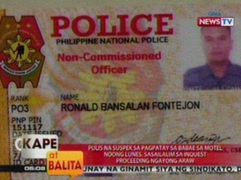 KB: Pulis na suspek sa pagpatay sa isang babae sa motel, sasailalim sa inquest ngayong araw