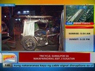 UB: Tricycle, sumalpok sa nakaparadang jeep sa Maynila, 3 sugatan