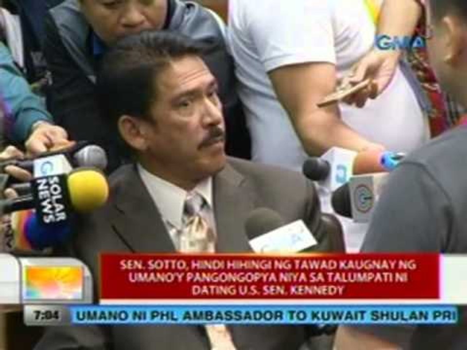 UB: Sen. Sotto, manilaw na nag-plagiarize daw ayon sa anak ni Robert Kennedy