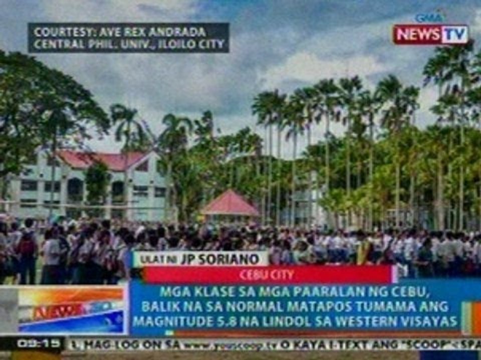 NTG: Mga klase sa mga paaralan ng Cebu, balik normal matapos tumama ang lindol sa Western Visayas