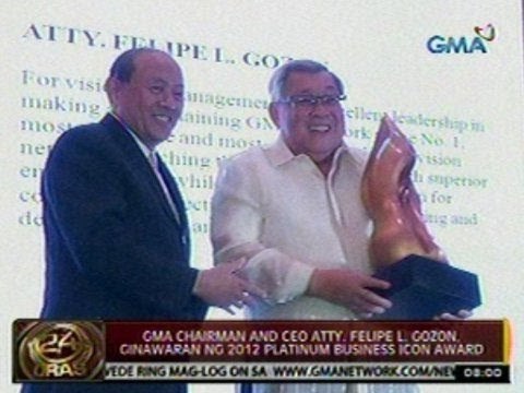 24Oras: GMA Chairman and CEO Atty. Felipe L. Gozon, ginawaran ng 2012 Platinum Business Icon Award