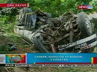BP: Tanker, nahulog sa bangin sa Davao; 3 sugatan