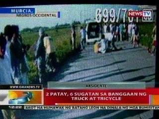 BT: 2 patay, 6 sugatan sa banggaan ng truck at tricycle sa Negros Occidental