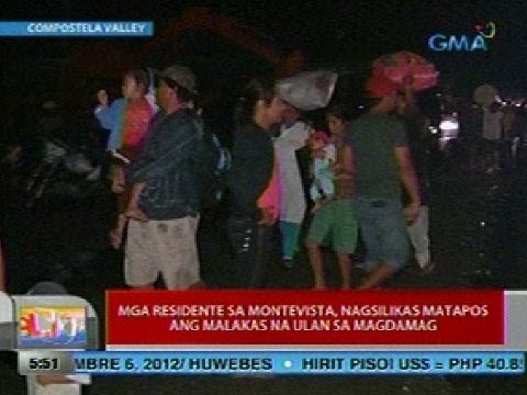 UB: Mga taga Montevista, Compostela Valley, nagsilikas matapos ang malakas na ulan magdamag