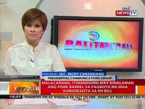 BT: Malacañang, itinangging may kinalaman ang pork barrel sa pagboto ng mga kongresista sa RH bill