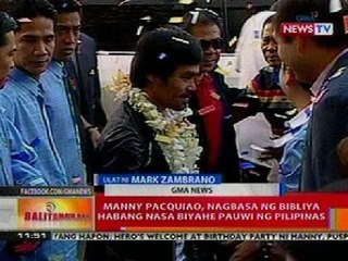 BT: Pacman, nagbasa ng Bibliya habang nasa biyahe pauwi ng Pilipinas