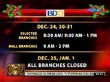 24 Oras: Schedule ng mga bangko ngayong   Kapaskuhan