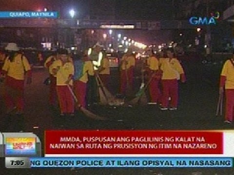 UB: MMDA, puspusan ang paglilinis ng kalat na naiwan sa ruta ng prusisyon ng Itim na Nazareno