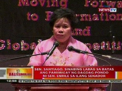 BT: Sen. Santiago: Labag sa batas ang pamimigay ng dagdag-pondo ni Sen. Enrile sa ilang senador