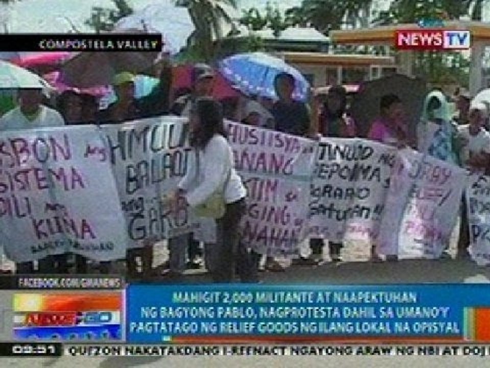 NTG: Mga militante at naapektuhan ni Pablo, nagprotesta dahil sa umano'y pagtatago ng relief goods