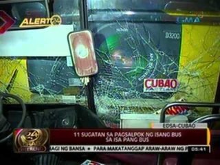 24 Oras: 11 sugatan sa pagsalpok ng isang bus sa isa pang bus