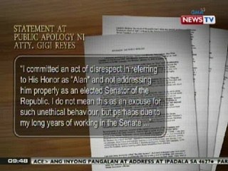 NTG: Atty. Gigi Reyes, nagpalabas ng statement at public apology