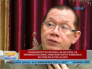 Pagkamatay ng batang lalaki dahil sa meningococcemia, hindi raw dapat ikabahala ayon sa DOH