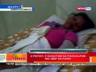 BT: 2 patay, 5 sugatan sa pagsalpok ng jeep sa puno sa Magpet, N. Cotabato