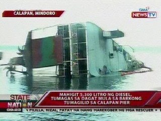SONA: Mahigit 5,300 litro ng diesel, tumagas sa dagat mula sa barkong tumagilid sa Calapan pier