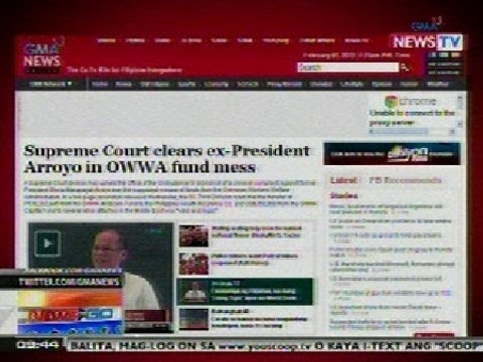 NTG: 'SC clears ex-Pres. Arroyo in OWWA fund mess', banner story ng GMA News Online