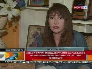 BT: Imelda Papin, diskwalipikado sa pagtakbo bilang kongresista dahil sa isyu ng residency