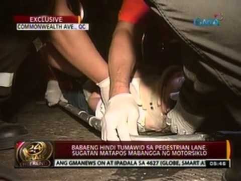 24 Oras: Babaeng 'di tumawid sa pedestrian lane sa QC, sugatan matapos mabangga ng motorsiklo