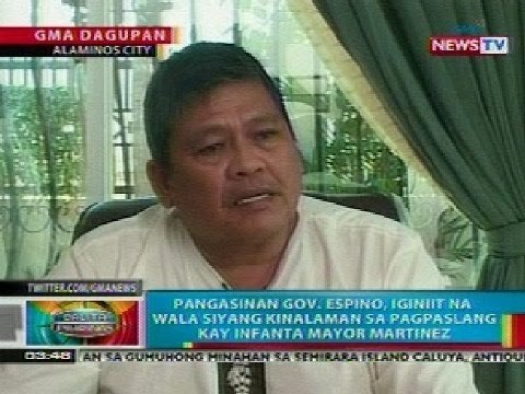 BP: Pangasinan Gov. Espino, iginiit na wala siyang kinalaman sa pagpaslang sa mayor ng Infanta