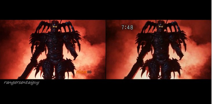 Power Rangers Super Samurai Red Ranger vs Xandred First Fight Split Screen (PR and Sentai version)