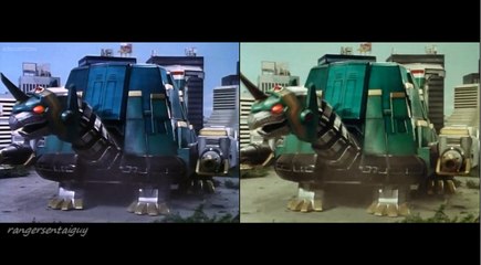 Mighty Morphin Tor the Shuttlezord First Appearance Split Screen (PR and Sentai version)