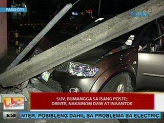 UB: SUV, bumangga sa isang poste sa Pasig; driver, nakainom daw at inaantok