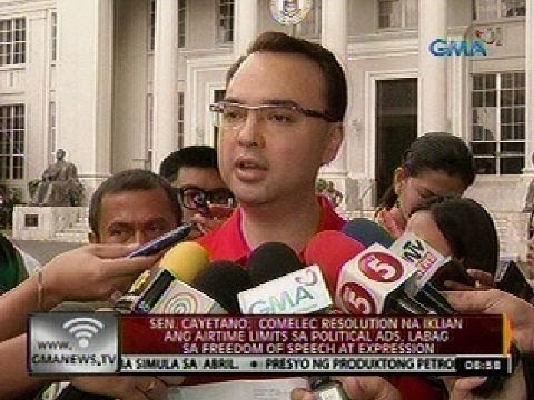 Cayetano: Comelec resolution na iklian ang airtime limits, labag sa freedom of speech at expression