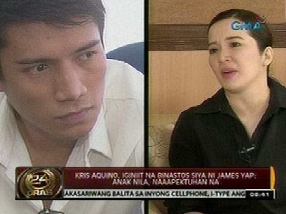 24 Oras: Kris Aquino, iginiit na binastos siya ni James Yap; Anak nila, naaapektuhan na
