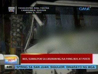 UB: Bus, sumalpok sa likuran ng isa pang bus at poste (Candelaria, Quezon