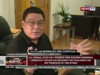 QRT: CA, ipinag-utos na i-dismiss ang kaso vs Edgar Go sa paglubog ng MV Princess of the Stars