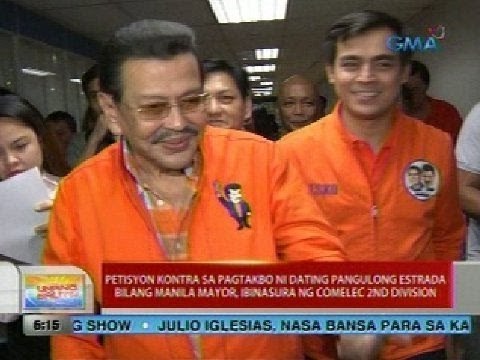 Petisyon kontra sa pagtakbo ni Erap bilang Manila Mayor, ibinasura ng Comelec 2nd Division