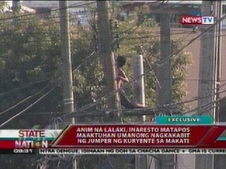 Anim na lalaki, inaresto matapos maaktuhan umanong nagkakabit ng jumper ng kuryente sa Makati