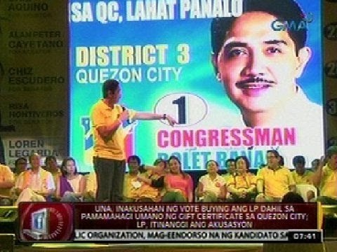 UNA, inakusahan ng vote buying ang LP dahil sa pamamahagi umano ng gift certificate sa Quezon City