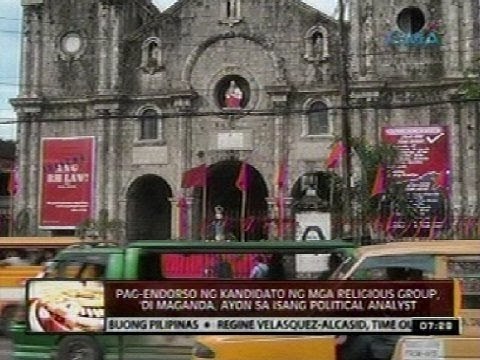 Pag-endorso ng kandidato ng mga religious group, 'di maganda, ayon sa isang political analyst
