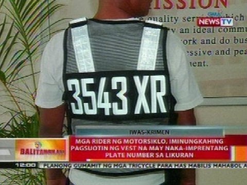 Mga rider ng motorsiklo, iminungkahing pagsuotin ng vest na may naka-imprentang plate number