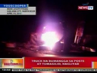 BT: Truck na bumangga sa poste at tumagilid sa Nueva Ecija, nagliyab
