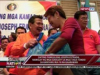 Erap, iginiit na walang nilabag na batas sa pamimigay ng grocery sa Tondo sa kanyang 76th birthday