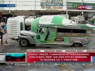 NTL: Cement mixer, tumagilid at nadaganan ang isang jeep sa QC