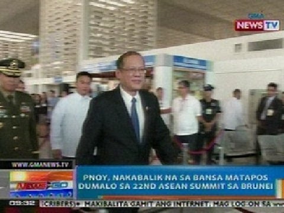 NTG: PNoy, nakabalik na sa bansa matapos dumalo sa 22nd ASEAN Summit sa Brunei