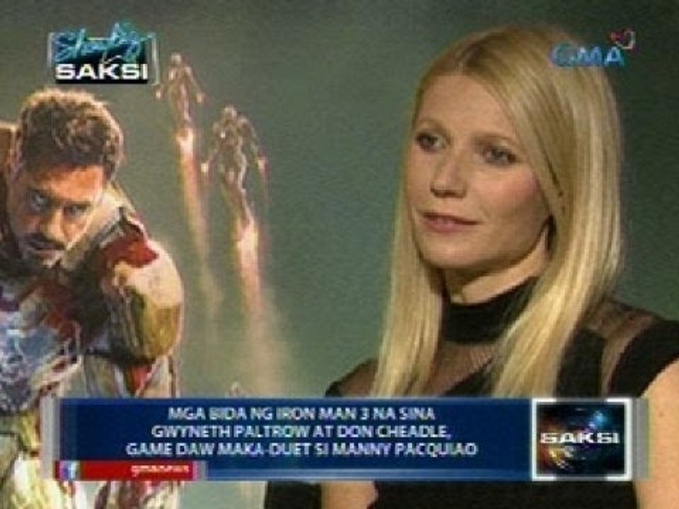 Saksi: "Iron Man 3" stars Gwyneth Paltrow at Don Cheadle, game daw maka-duet si Manny Pacquiao