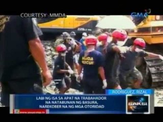 Saksi: Labi ng isa sa apat na trabahador na natabunan ng basura sa Rodriguez, Rizal, narekober na