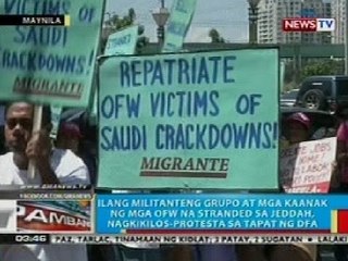 BP: Ilang grupo at mga kaanak ng mga OFW na stranded sa Jeddah, nagkikilos-protesta sa tapat ng DFA