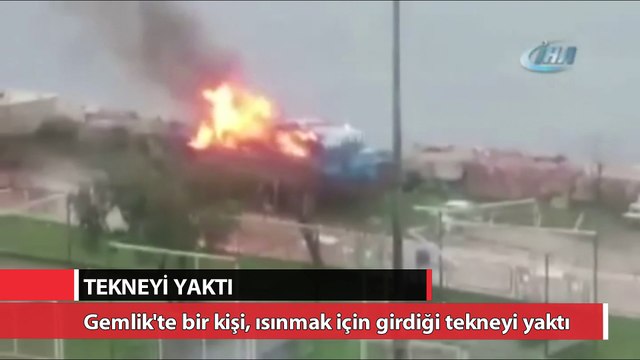 Isınmak için girdiği tekneyi yaktı