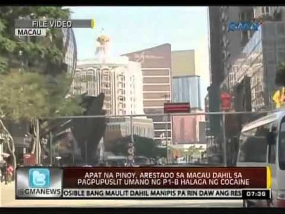 24 Oras: Apat na Pinoy, arestado sa Macau dahil sa pagpupuslit umano ng P1-B halaga ng cocaine