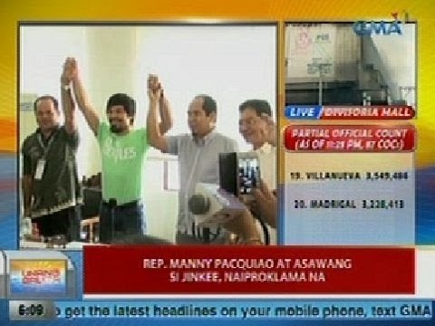 UB: Rep. Manny Pacquiao at asawang si Jinkee, naiproklama na