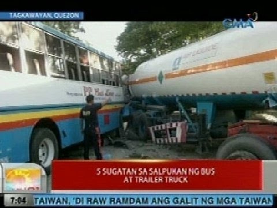 UB: 5 sugatan sa salpukan ng bus at trailer truck sa Tagkawayan, Quezon