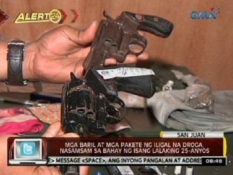 Mga baril at mga pakete ng iligal na droga, nasamsam sa bahay ng isang lalaking 25-anyos