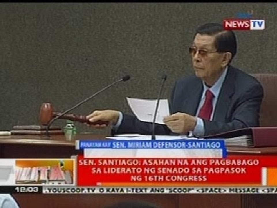 BT: Sen. Santiago: Asahan ang pagbabago sa liderato ng senado pagpasok ng 16th Congress