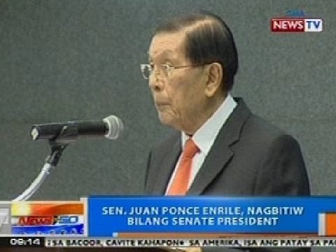 NTG: Sen. Juan Ponce Enrile, nagbitiw bilang Senate President